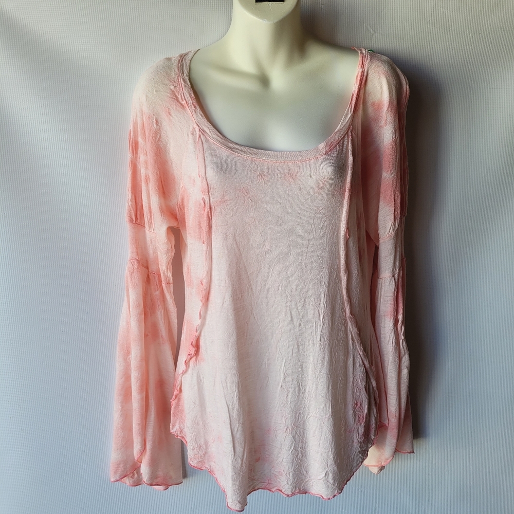 Petrol Long Sleeve Pink Tie-Dry T-Shirt Round Neck Size M